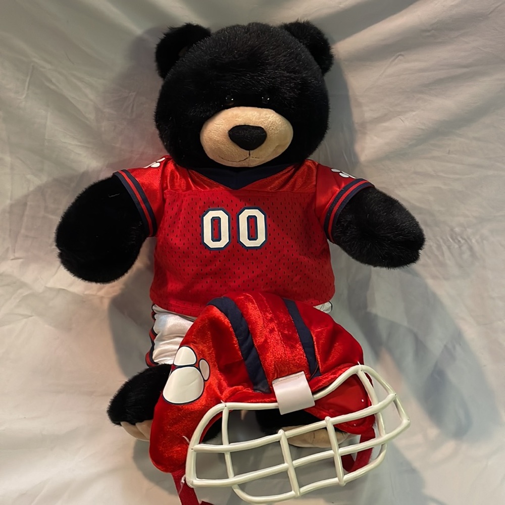Black Build-a-Bear Workshop 15” Bear With Football Uniform/Helmet! Rare!